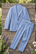 Load image into Gallery viewer, Boys Light Blue Linen 2-piece Suit for Garden Weddings