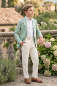 Load image into Gallery viewer, Boys Sage Green Linen Blazer & Cream Trousers 2-piece Suit