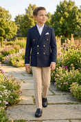 Load image into Gallery viewer, Boys Navy Blue Double-Breasted Blazer 2-piece Suit for Garden Weddings