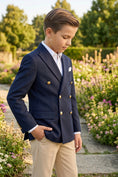 Load image into Gallery viewer, Boys Navy Blue Double-Breasted Blazer 2-piece Suit for Garden Weddings