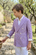Load image into Gallery viewer, Boys Lavender Pinstripe Double-Breasted 2-piece Suit