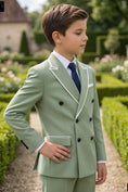 Load image into Gallery viewer, Boys Sage Green Double-Breasted with White Piping 2-piece Suit