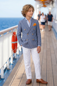 Bild in Galerie-Betrachter laden, Gray-Blue Striped Double-Breasted 2-Piece Suit