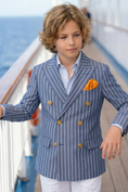 Bild in Galerie-Betrachter laden, Gray-Blue Striped Double-Breasted 2-Piece Suit