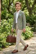 Load image into Gallery viewer, Green Cotton And Linen Single-Breasted 2-Piece Suit