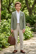 Load image into Gallery viewer, Green Cotton And Linen Single-Breasted 2-Piece Suit