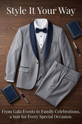 Load image into Gallery viewer, Boys Grey Tuxedo with Black Lapel 3-Piece Suit