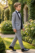 Load image into Gallery viewer, Boys Grey Tuxedo with Black Lapel 3-Piece Suit