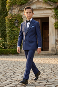 Load image into Gallery viewer, Navy Blue Blended Satin Double-Breasted 2-Piece Suit