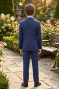 Load image into Gallery viewer, Navy Blue Blended Satin Double-Breasted 2-Piece Suit