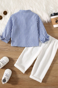 Load image into Gallery viewer, Blue And White Striped Cotton And Linen Long-Sleeved Shirt