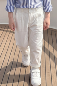 Cargar la imagen en la vista de la galería, White Cotton-Linen Straight-Leg Suit Trousers