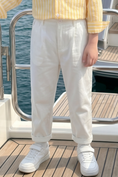Cargar la imagen en la vista de la galería, White Cotton-Linen Straight-Leg Suit Trousers