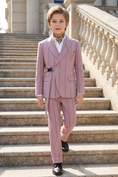 Load image into Gallery viewer, Pink Striped Adjustable Belted 2-Piece Suit