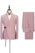 Load image into Gallery viewer, Pink Striped Adjustable Belted 2-Piece Suit