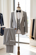 Load image into Gallery viewer, Light Gray And White Cotton Linen Single-Breasted 3-Piece Suit