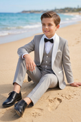 Load image into Gallery viewer, Light Gray And White Cotton Linen Single-Breasted 3-Piece Suit