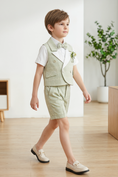 Load image into Gallery viewer, Green Plaid Lapel Double-Breasted Vest 4-Piece Set