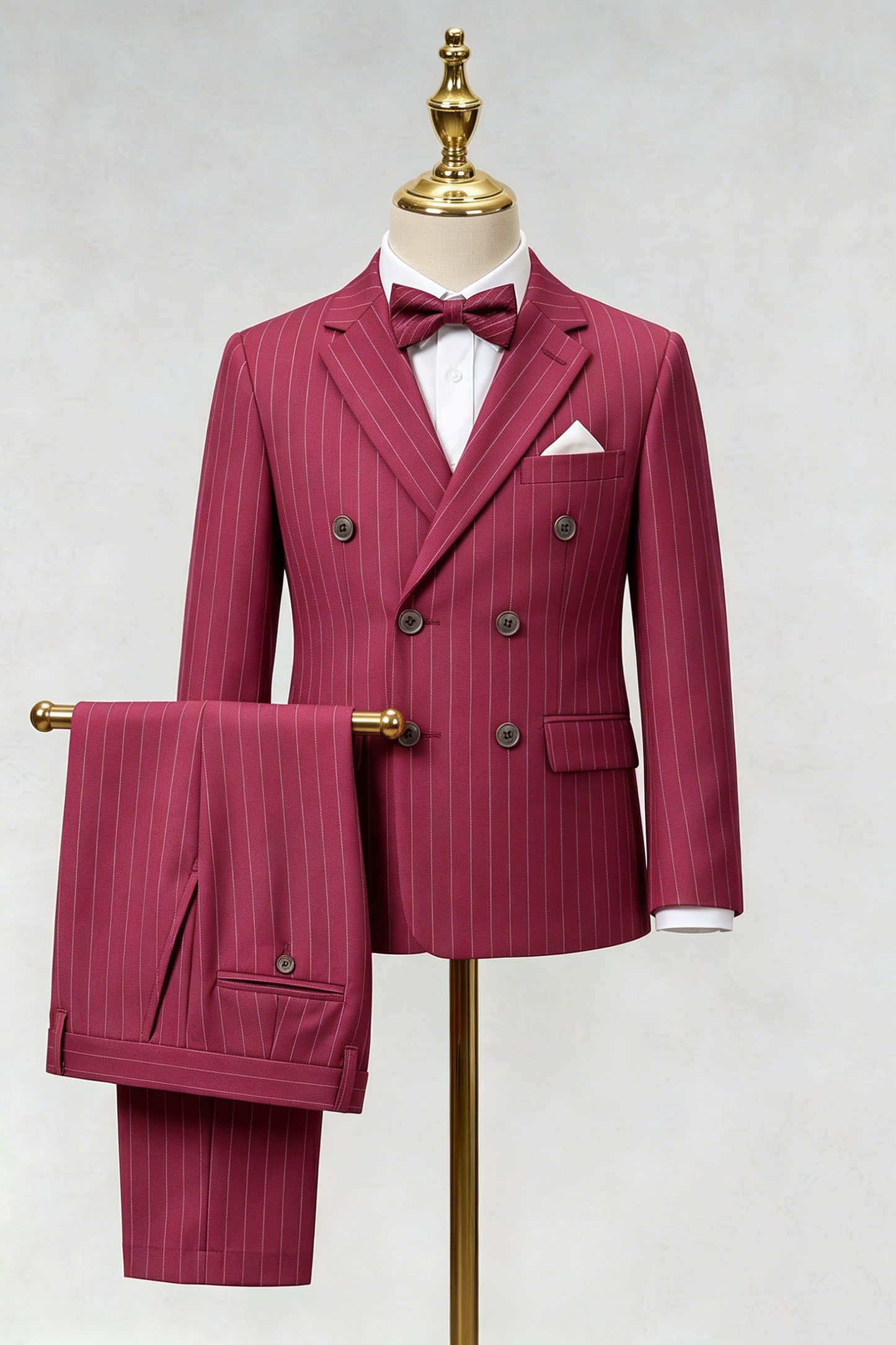 Dragon Fruit-Colored Fine-Striped Double-Breasted 2-Piece Suit—Ideal for Weddings