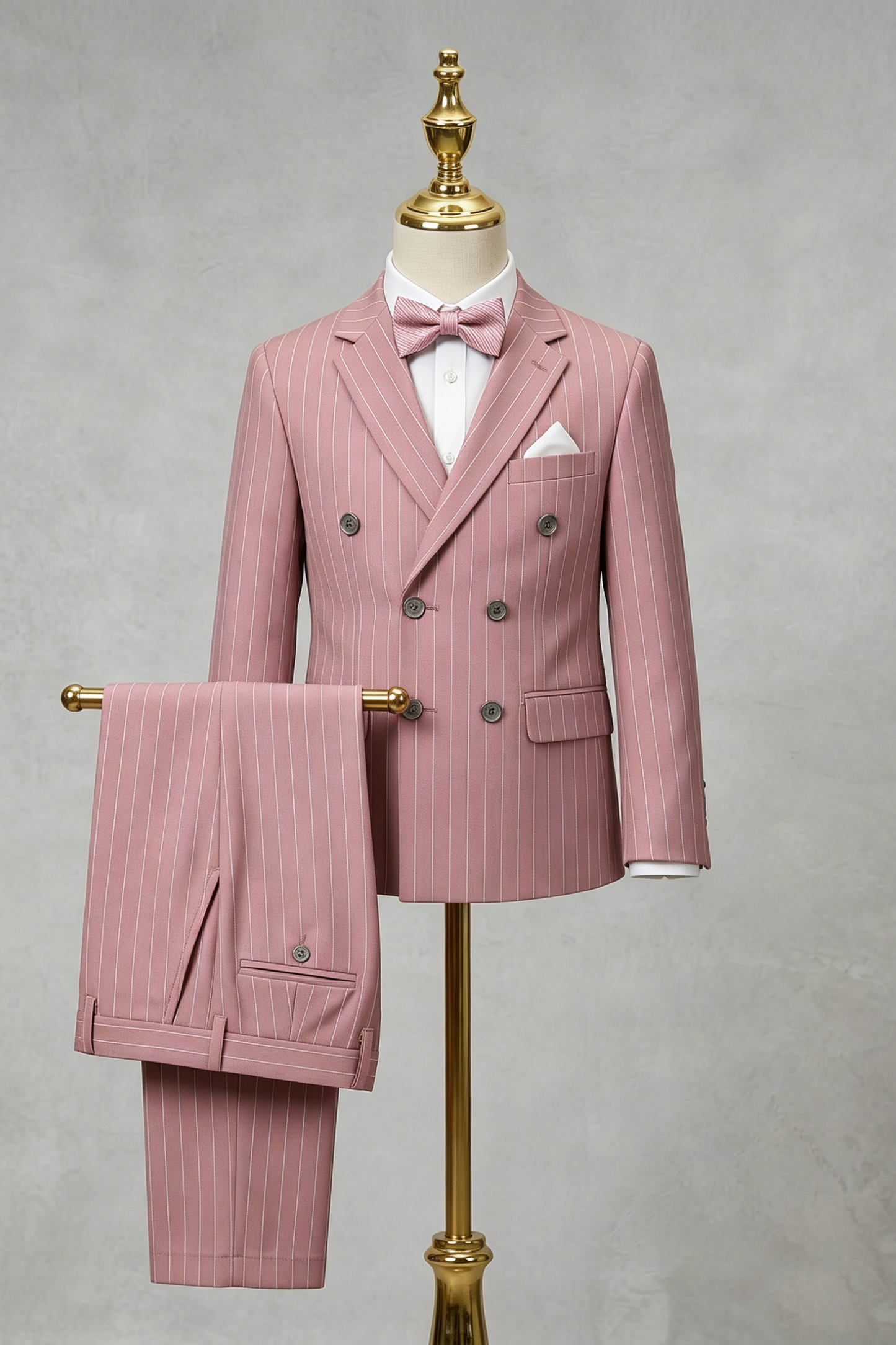Light Pink Fine-Striped Double-Breasted 2-Piece Suit—Ideal for Weddings