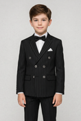 Cargar la imagen en la vista de la galería, Black Fine-Striped Double-Breasted 2-Piece Suit—Ideal for Weddings