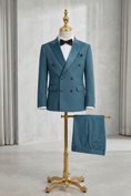 Load image into Gallery viewer, Peacock Blue Satin Double-Breasted 2-Piece Suit
