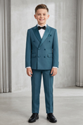 Load image into Gallery viewer, Peacock Blue Satin Double-Breasted 2-Piece Suit
