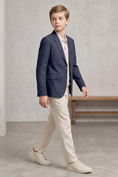 Cargar la imagen en la vista de la galería, Navy Blue And Beige Cotton-Linen 2-Piece Suit