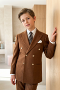 Load image into Gallery viewer, Brown Summer Herringbone Double-Breasted 2-Piece Suit