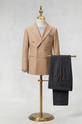 Load image into Gallery viewer, Khaki And Black Color-Blocked Double-Breasted 2-Piece Suit
