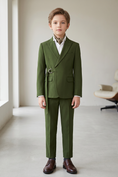 Load image into Gallery viewer, Dark Green Serge Adjustable Belted 2-Piece Suit