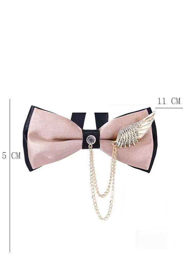 Pink And Black Winged Brooch With Satin Bow Tie