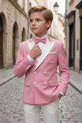 Cargar la imagen en la vista de la galería, Boys Pink Tuxedo Suit with White Lapels & Trousers 2-Piece Suit