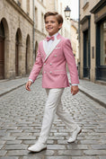 Cargar la imagen en la vista de la galería, Boys Pink Tuxedo Suit with White Lapels & Trousers 2-Piece Suit