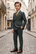 Bild in Galerie-Betrachter laden, Boys Dark Green Pinstripe Double-Breasted 2-Piece Suit for Weddings