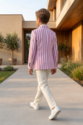 Bild in Galerie-Betrachter laden, Purple And White Striped Color-Blocked 2-Piece Suit