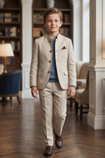 Load image into Gallery viewer, Light Brown Cotton Linen Single-Breasted 2-Piece Suit