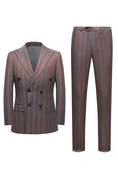 Cargar la imagen en la vista de la galería, Gray And Brown Striped Serge Double-Breasted 2-Piece Suit
