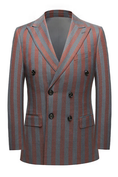 Cargar la imagen en la vista de la galería, Gray And Brown Striped Serge Double-Breasted 2-Piece Suit