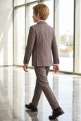 Cargar la imagen en la vista de la galería, Gray And Brown Striped Serge Double-Breasted 2-Piece Suit