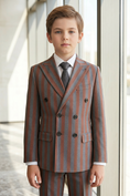 Cargar la imagen en la vista de la galería, Gray And Brown Striped Serge Double-Breasted 2-Piece Suit