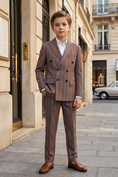 Cargar la imagen en la vista de la galería, Gray And Brown Striped Serge Double-Breasted 2-Piece Suit