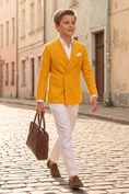 Bild in Galerie-Betrachter laden, Orange And White Cotton Linen Double-Breasted 2-Piece Suit