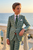 Load image into Gallery viewer, Green Plaid Single-Breasted 2-Piece Suit