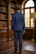 Load image into Gallery viewer, Navy Blue Gold Trim Single-Breasted 2-Piece Suit