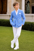 Bild in Galerie-Betrachter laden, Blue And White Cotton Linen Double-Breasted 2-Piece Suit