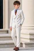 Cargar la imagen en la vista de la galería, White Color-Blocked Striped Double-Breasted 2-Piece Suit