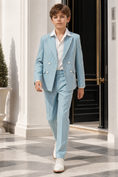 Bild in Galerie-Betrachter laden, Light Blue Striped Print Double-Breasted 2-Piece Suit