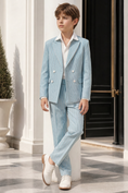 Bild in Galerie-Betrachter laden, Light Blue Striped Print Double-Breasted 2-Piece Suit