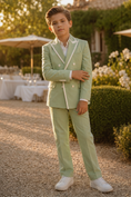 Load image into Gallery viewer, Light Green And White-Trimmed Double-Breasted 2-Piece Suit